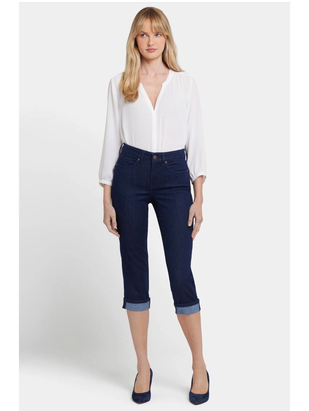 NYDJ Women’s 4 Marilyn Crop Roll Cuff Blue Denim Straight Leg Jeans NWT